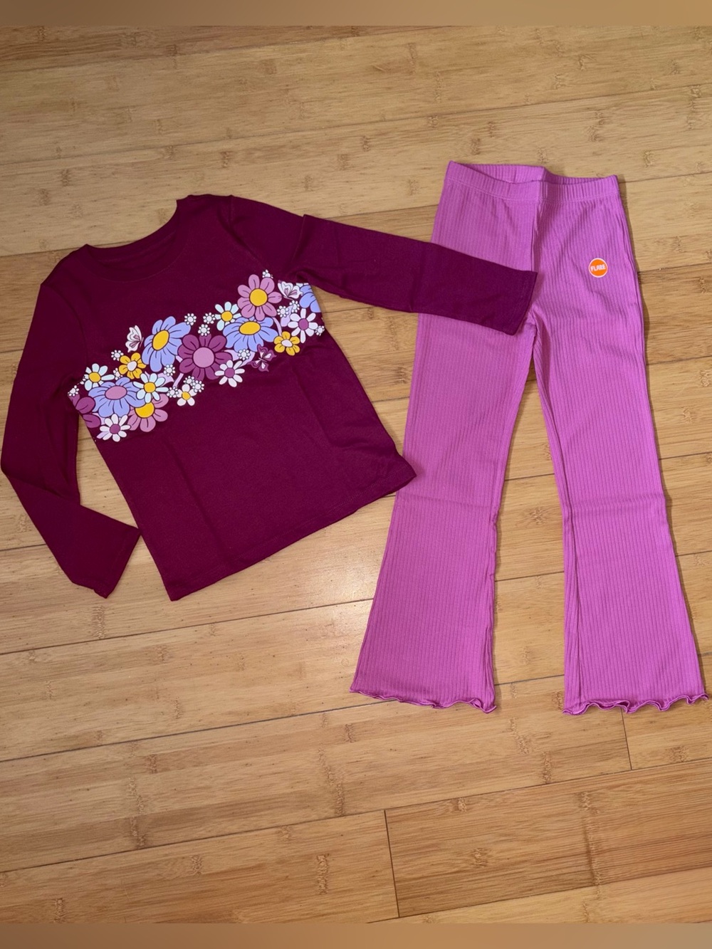 NWT Girl’s Size 8 Outfit - Long Sleeve Floral Top & Ribbed Flare Pants Set